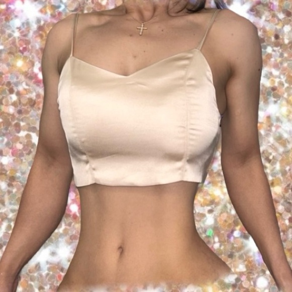 House Of Harlow Women’s Size S Champagne Satin Cami Crop Top